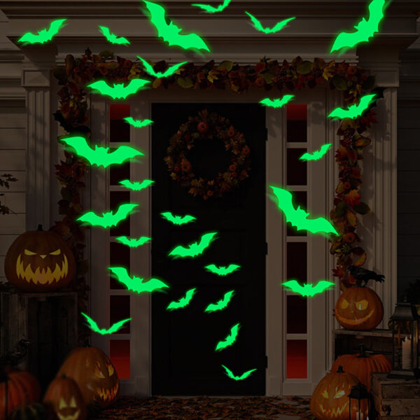 16pcs Glow-in-the-Dark Halloween Bat Wall Stickers - Spooky Party Décor