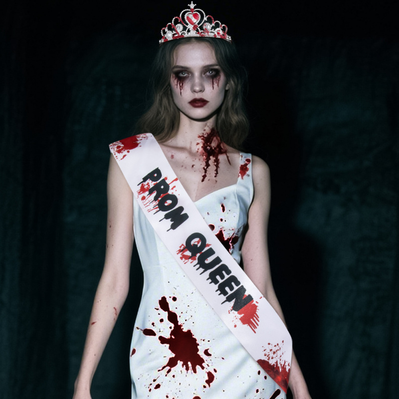 Ghost Bride Halloween Costume with Flowers and Shoulder Strap - Image 2