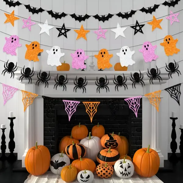Halloween Ghost Bat Spider Paper Garland Banner Party Decoration