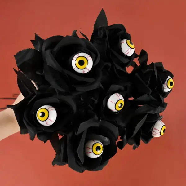 Halloween Black Rose with Creepy Eyeball Decoration
