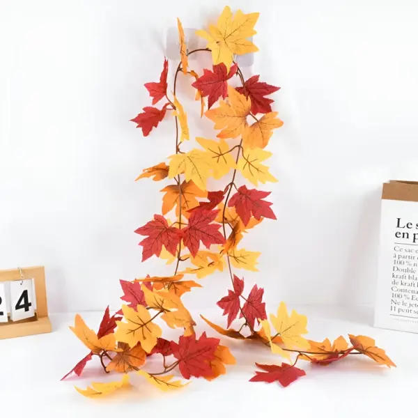 Fall Maple Leaves Garland with Pumpkins – Autumn & Holiday Decoration