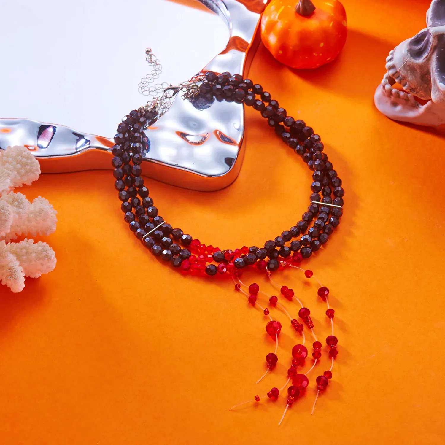 Gothic Red & Black Crystal Tassel Choker – Halloween Clavicle Necklace - Image 4