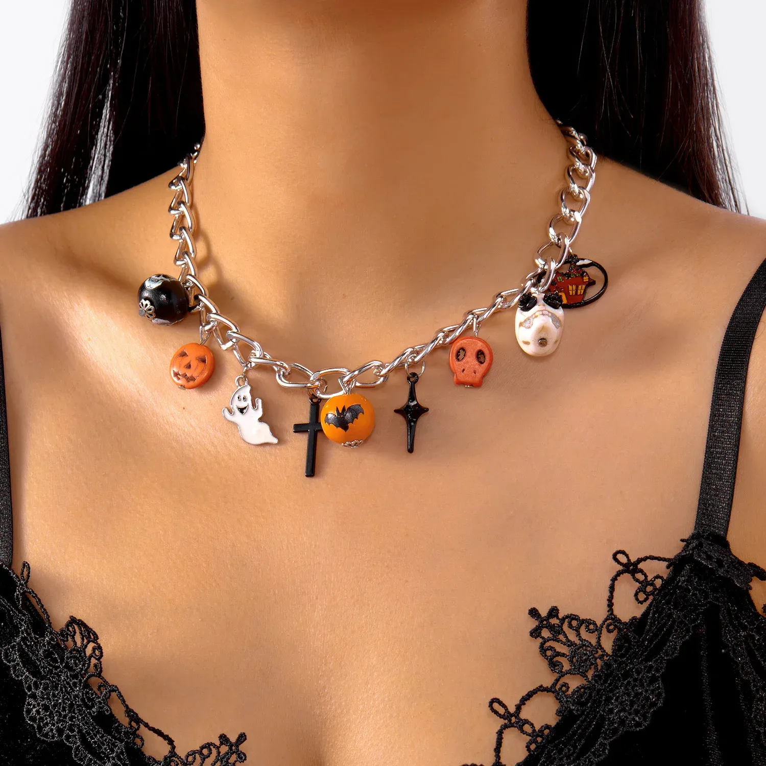 Gothic Red & Black Crystal Tassel Choker – Halloween Clavicle Necklace - Image 3