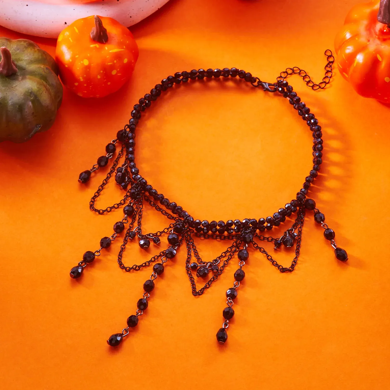 Gothic Red & Black Crystal Tassel Choker – Halloween Clavicle Necklace - Image 5