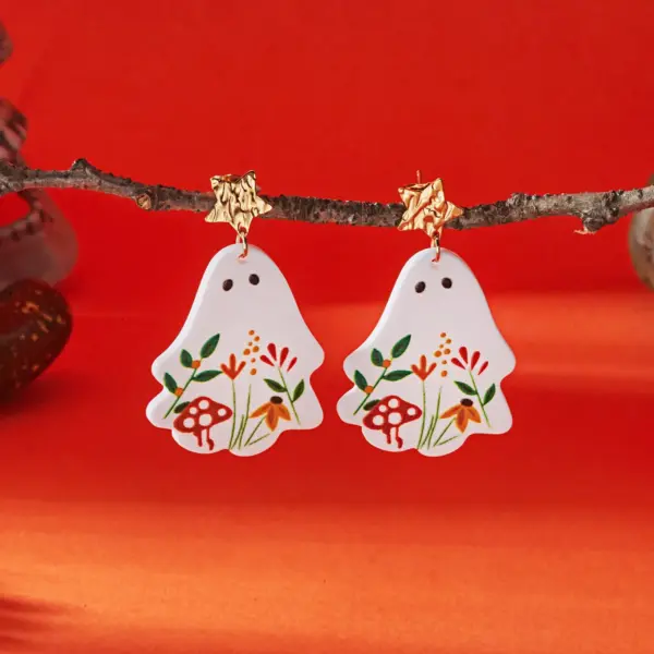 Halloween Ghost & Skeleton Tree Dangle Earrings – Spooky Cute Statement Jewelry