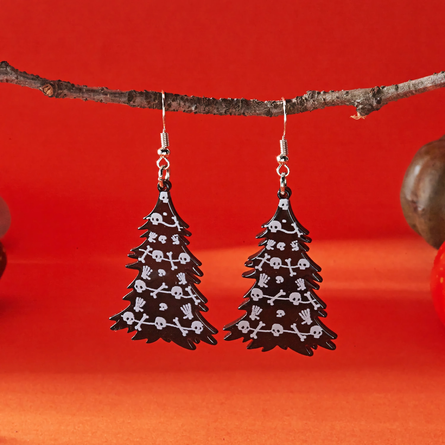 Halloween Ghost & Skeleton Tree Dangle Earrings – Spooky Cute Statement Jewelry - Image 3