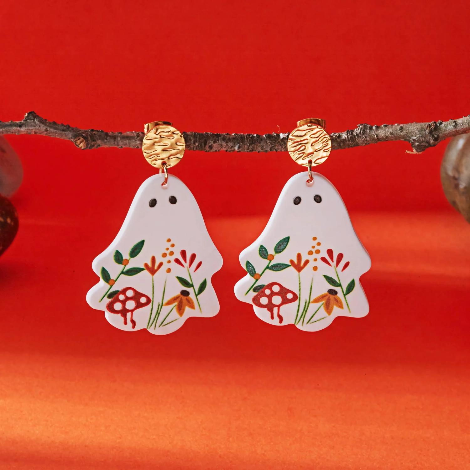 Halloween Ghost & Skeleton Tree Dangle Earrings – Spooky Cute Statement Jewelry - Image 2