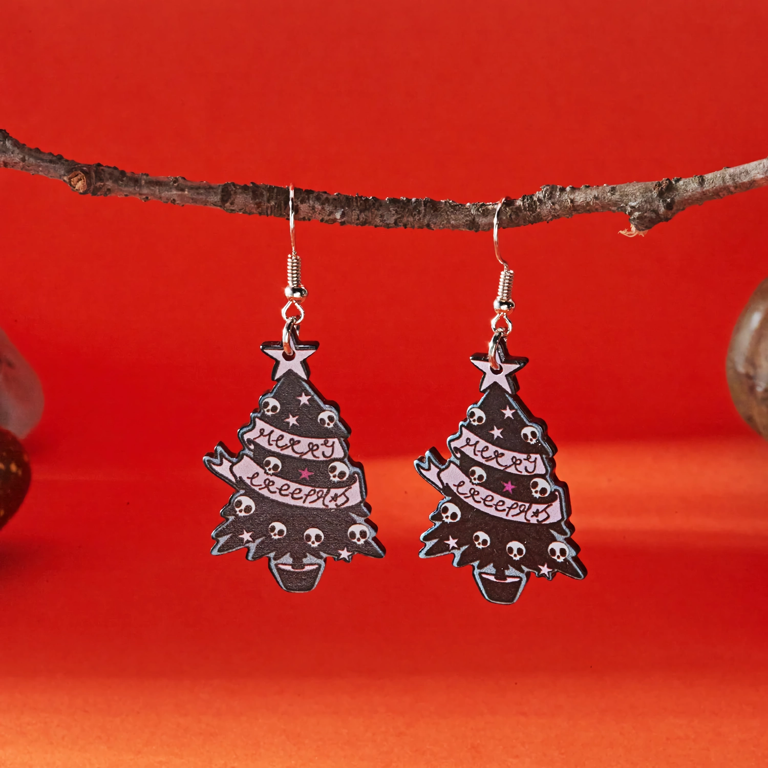 Halloween Ghost & Skeleton Tree Dangle Earrings – Spooky Cute Statement Jewelry - Image 4