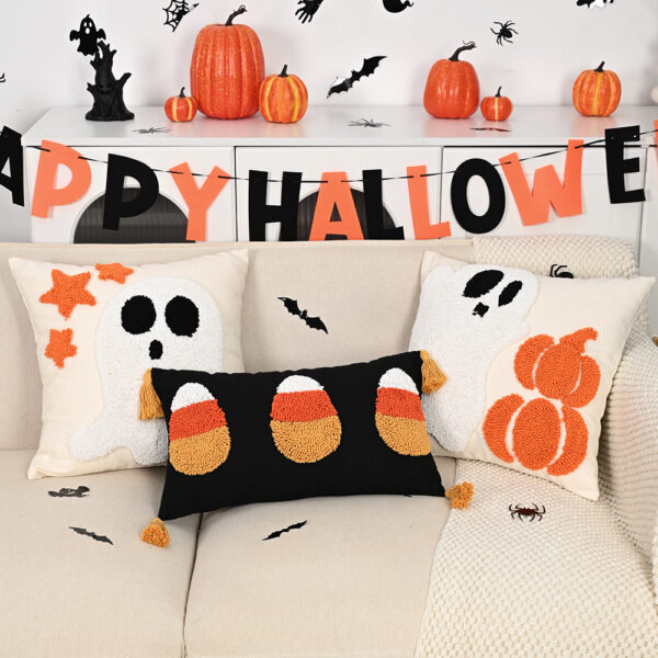Embroidered Ghost Pillow Covers – Halloween 12x20in & 18x18in