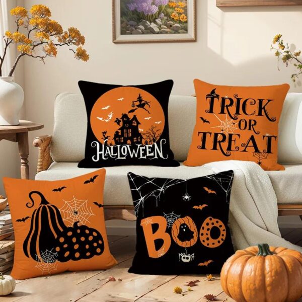 Halloween Trick or Treat Pillow Cover 18x18in Polyester Cushion Case