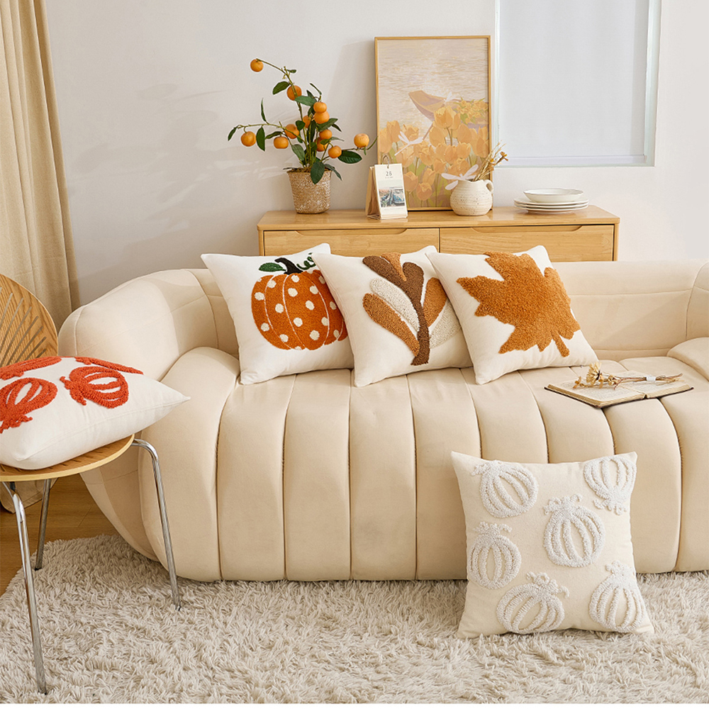Halloween Pumpkin Embroidered Velvet Pillowcase 18x18 Inch Cushion Cover - Image 2