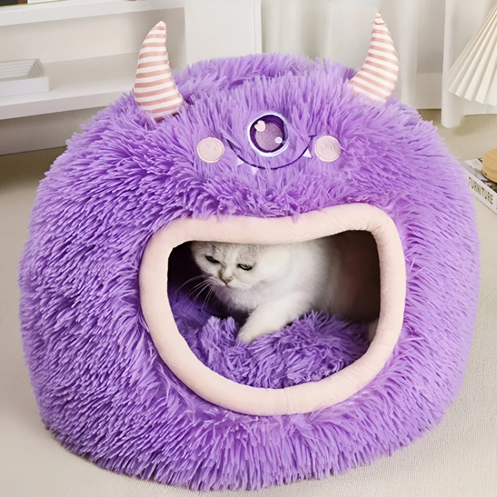 Cozy Monster Pet Bed – Enclosed Cat & Dog House - Image 3