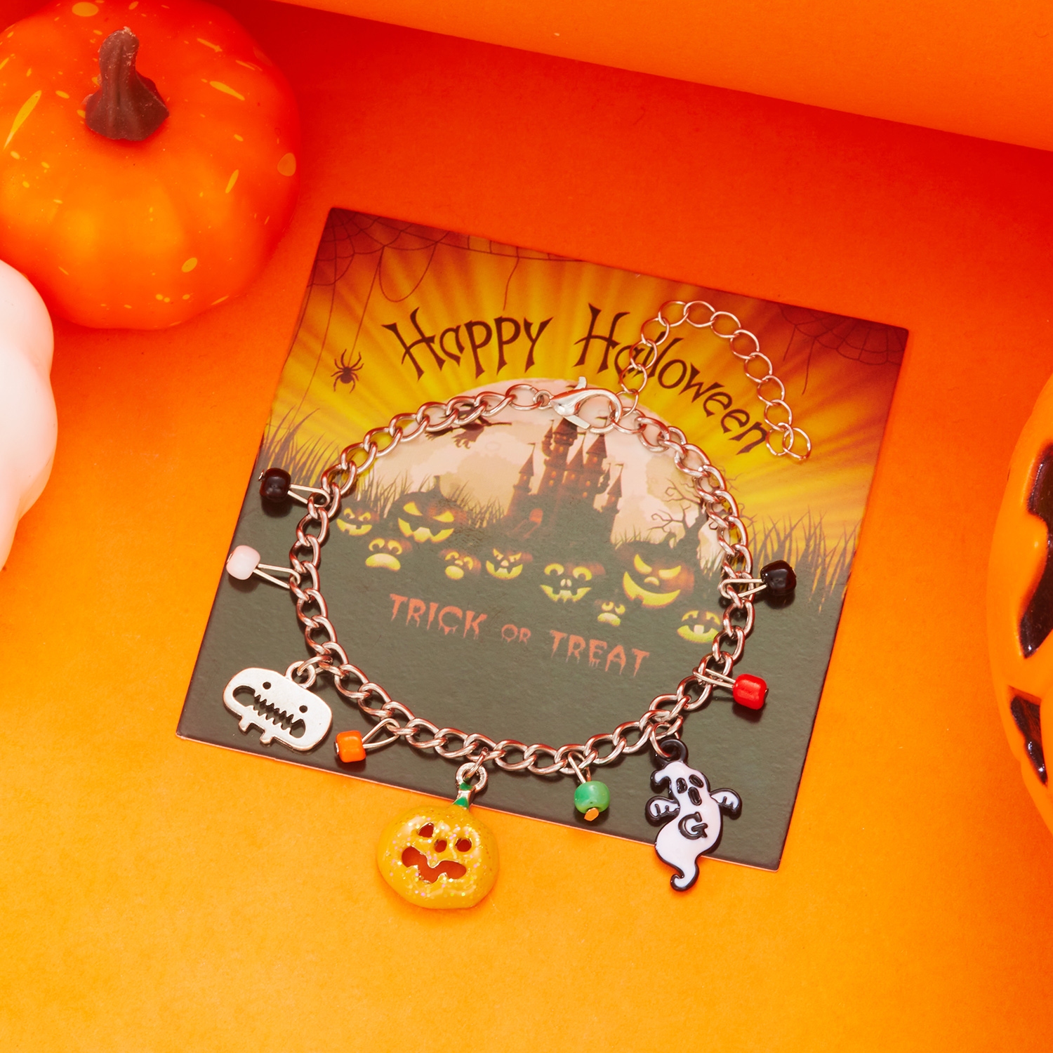Halloween Charm Chain Bracelet with Spiders, Pumpkins & Ghosts - Image 7
