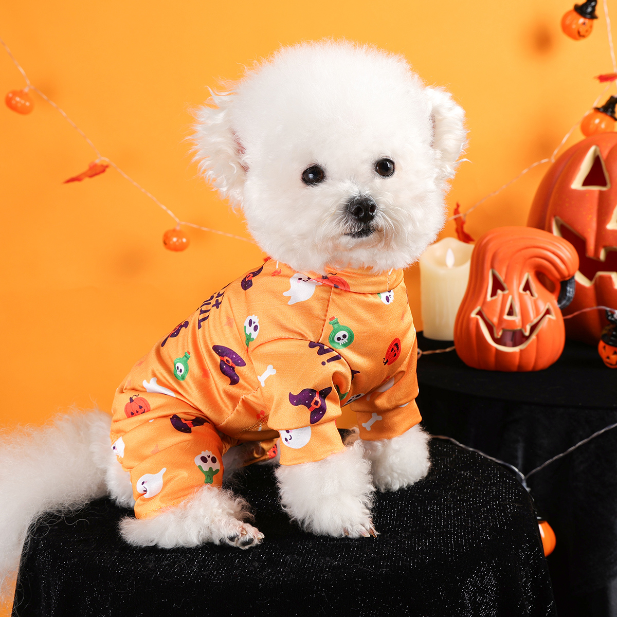 Halloween Puppy Dog Costume - Orange Cozy Four-Legged Autumn Outfit - Image 2