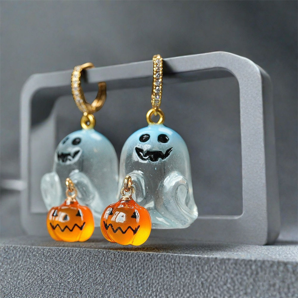 Halloween Ghost & Pumpkin Drop Earrings – Cute Punk Stainless Steel Jewelry - Image 2
