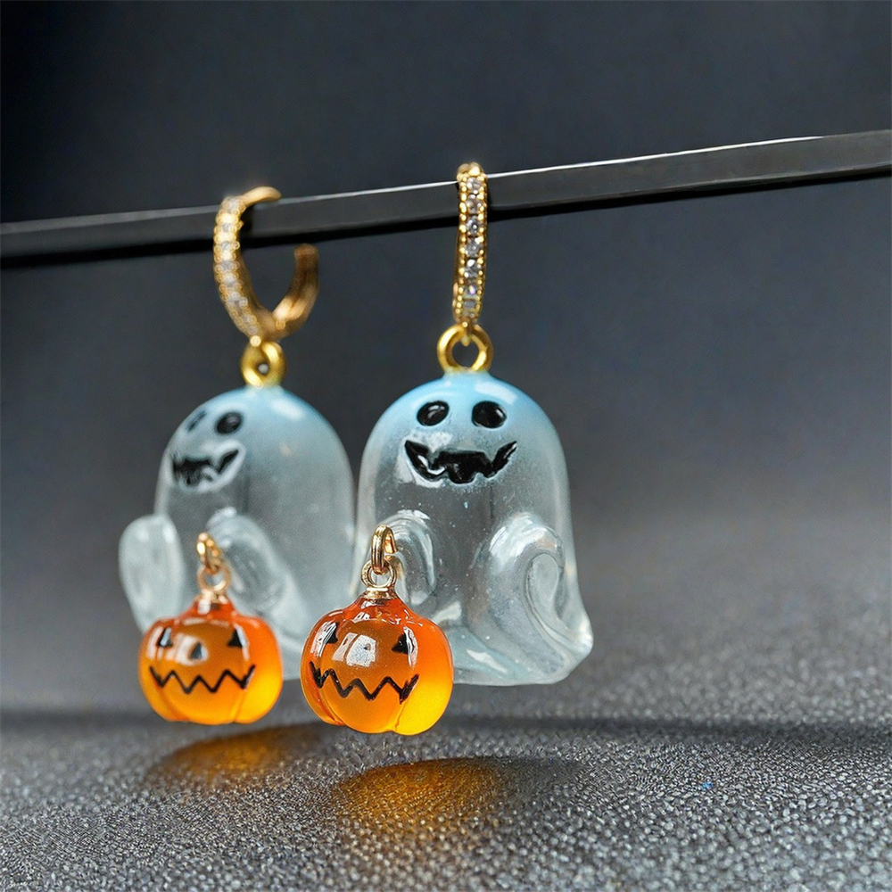 Halloween Ghost & Pumpkin Drop Earrings – Cute Punk Stainless Steel Jewelry - Image 4