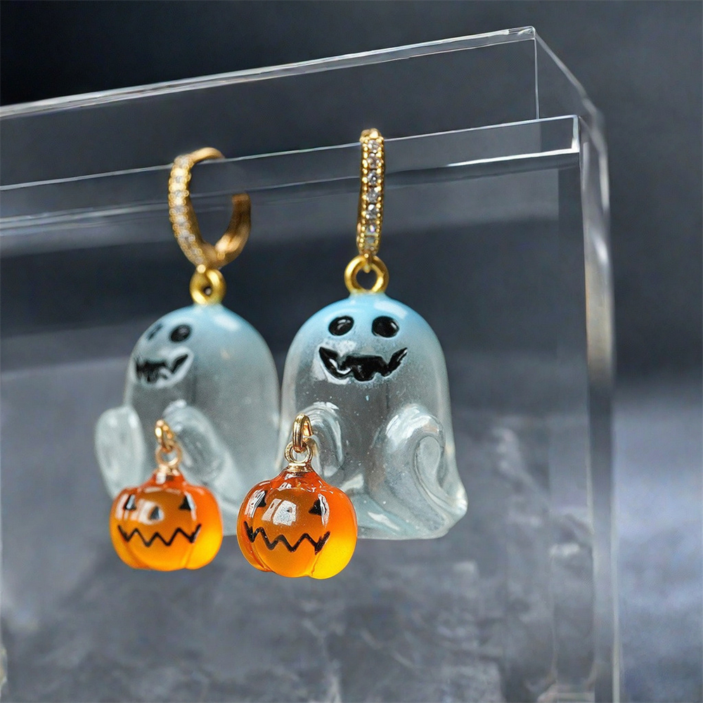 Halloween Ghost & Pumpkin Drop Earrings – Cute Punk Stainless Steel Jewelry - Image 3