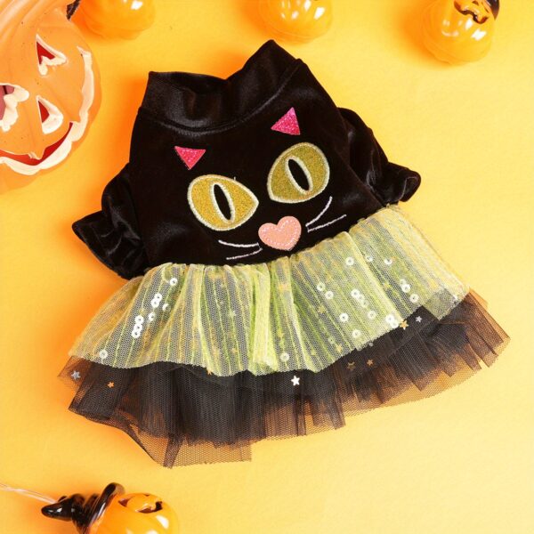 Cute Cat & Dog Halloween Thermal Gauze Dress with Green Splicing