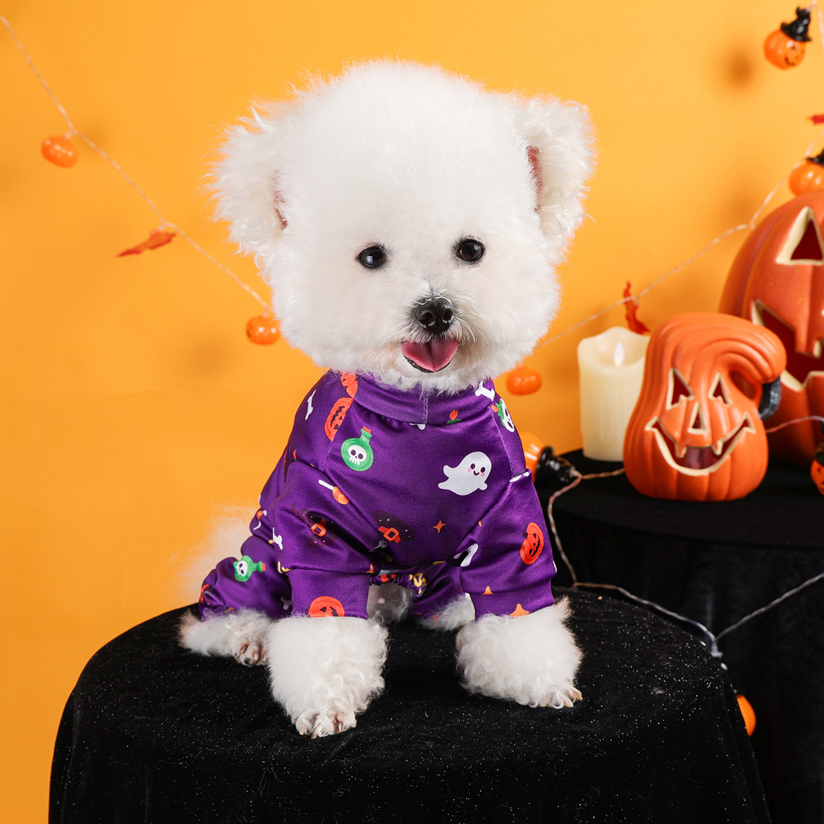 Halloween Dog Pajamas - Purple Puppy Jumpsuit with Four-Legged Pants - Image 3