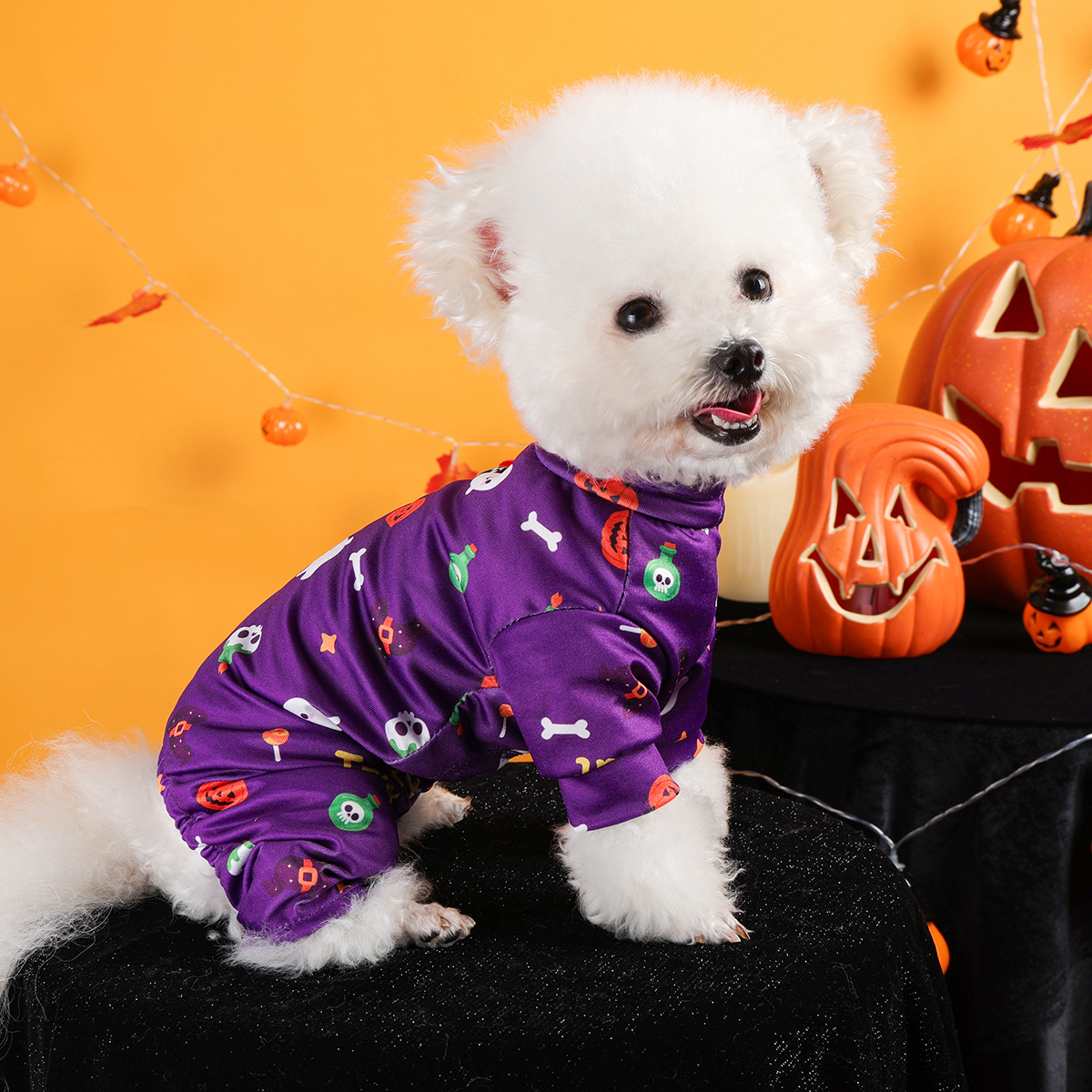 Halloween Dog Pajamas - Purple Puppy Jumpsuit with Four-Legged Pants - Image 2