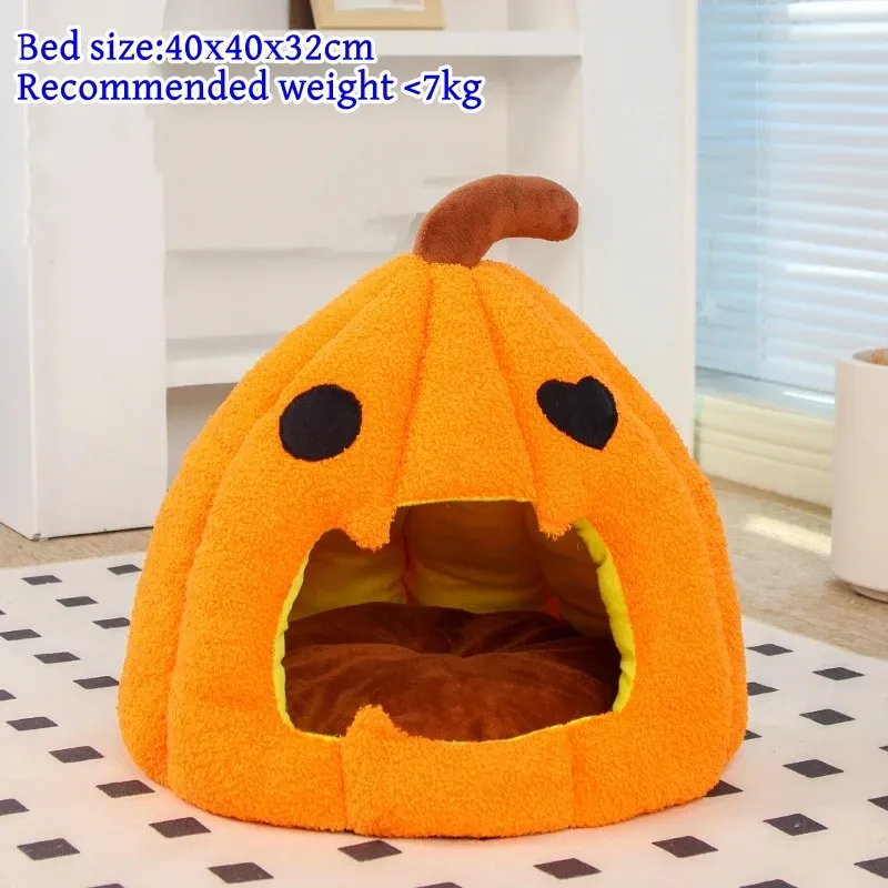 Halloween Pumpkin Cat Bed – Velvet Waterproof Cozy Nest for Cats Under 15lbs - Image 6