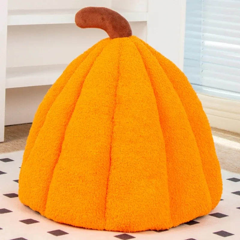 Halloween Pumpkin Cat Bed – Velvet Waterproof Cozy Nest for Cats Under 15lbs - Image 5