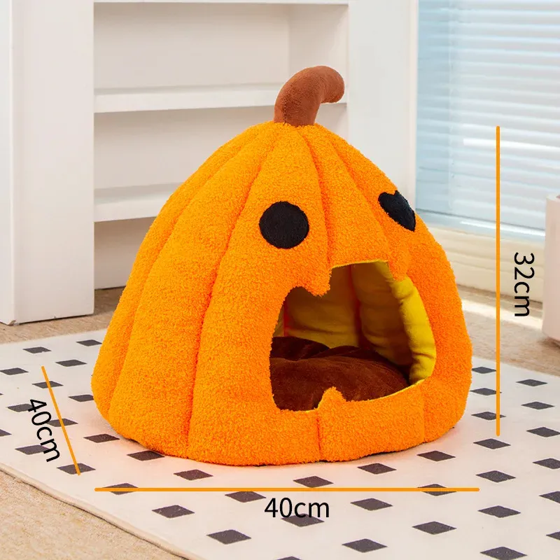 Halloween Pumpkin Cat Bed – Velvet Waterproof Cozy Nest for Cats Under 15lbs - Image 7