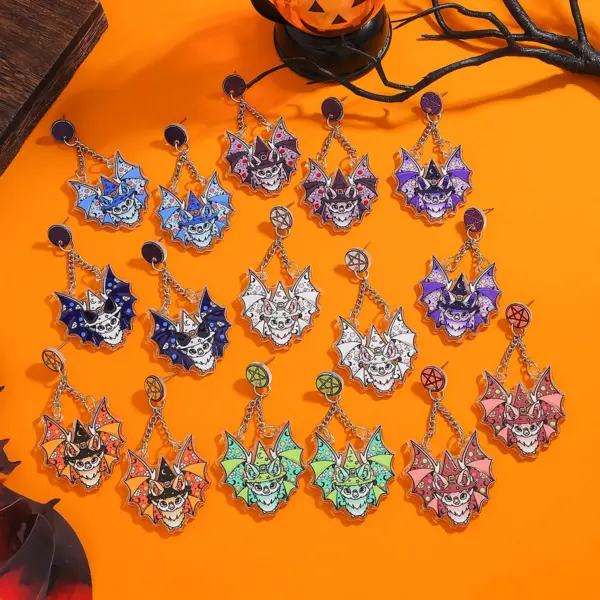 Colorful Halloween Bat Drop Earrings for Women – Fun Acrylic Holiday Jewelry
