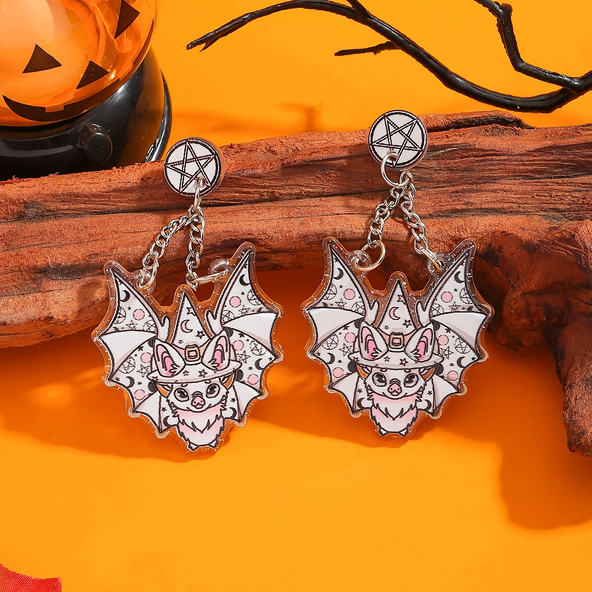 Colorful Halloween Bat Drop Earrings for Women – Fun Acrylic Holiday Jewelry - Image 3