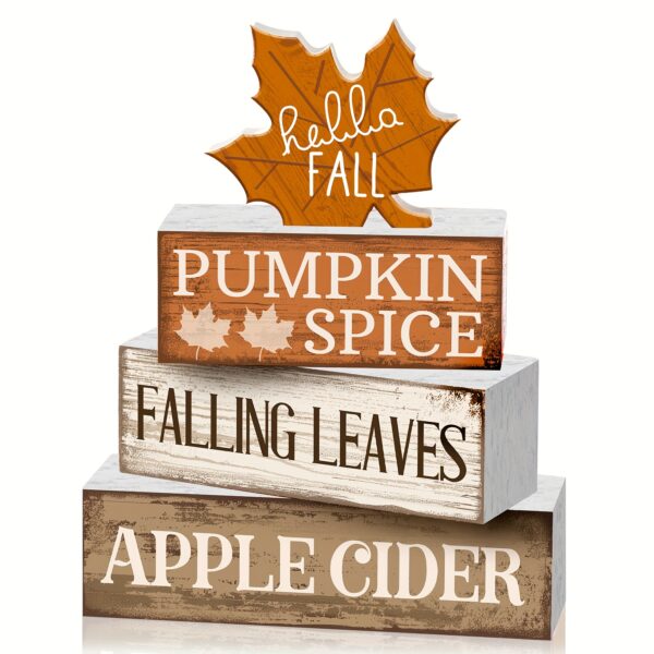 Rustic Wooden Fall Tiered Tray Decor - 4pcs Maple Leaf Centerpiece Set