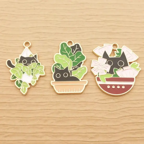 10pcs Gold Kawaii Cat Charms for DIY Jewelry Making – Enamel Pendants
