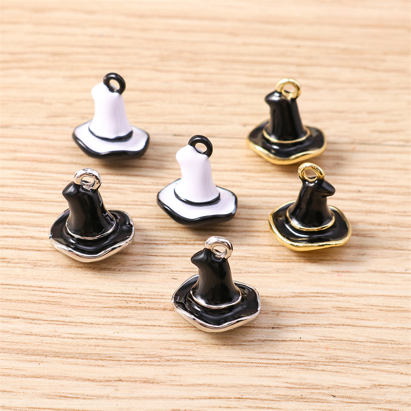 5pcs Enamel Halloween Witch Hat Charms for DIY Jewelry Making - Image 2
