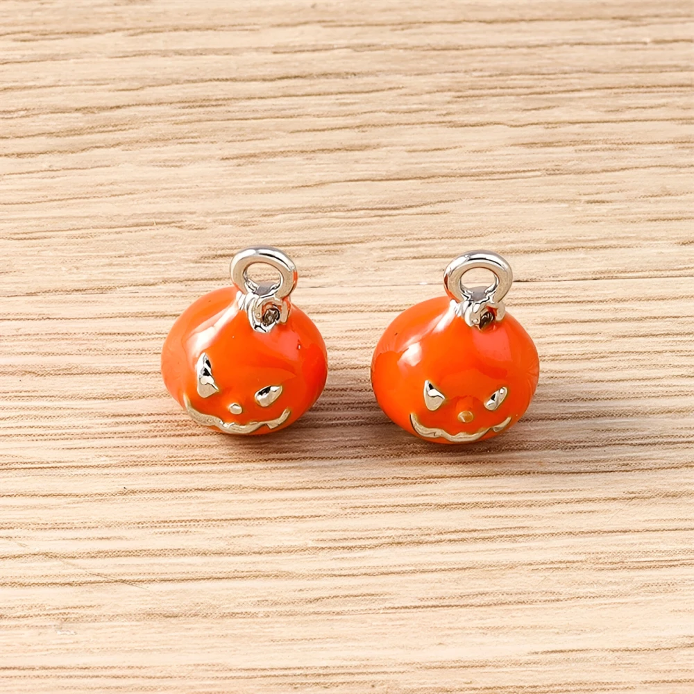 5pcs Mini Halloween Pumpkin Charms – Enamel Alloy Pendants for DIY Jewelry - Image 4