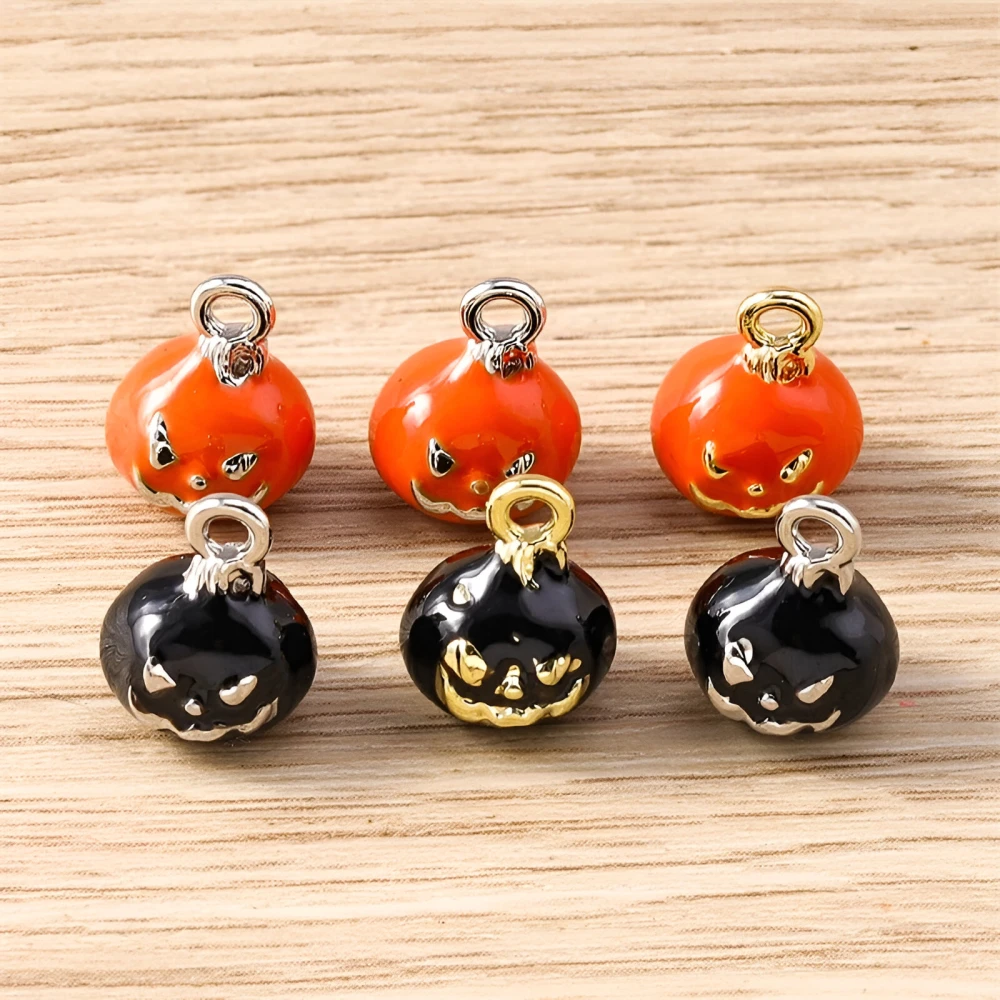 5pcs Mini Halloween Pumpkin Charms – Enamel Alloy Pendants for DIY Jewelry - Image 2