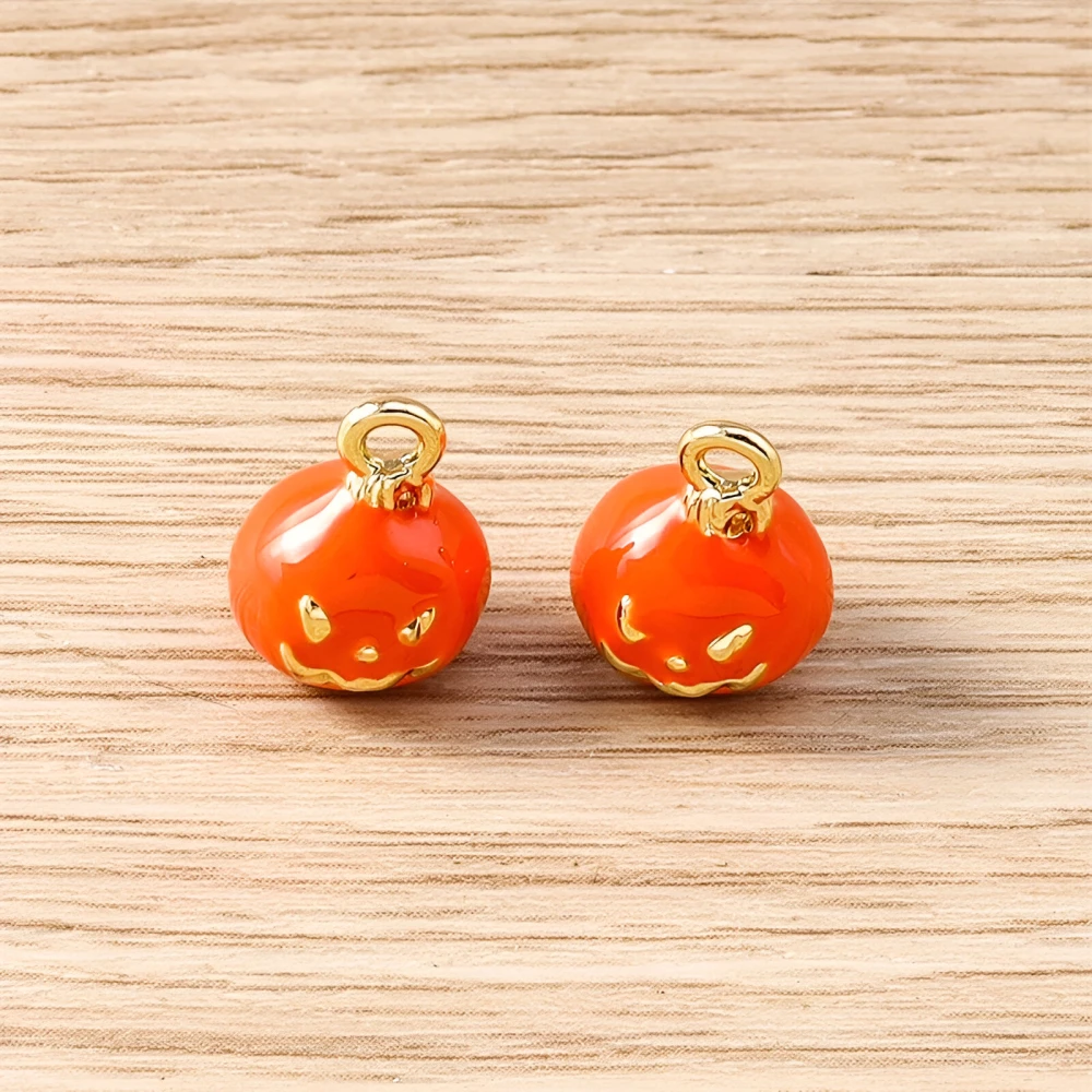 5pcs Mini Halloween Pumpkin Charms – Enamel Alloy Pendants for DIY Jewelry - Image 3