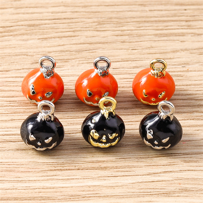 5pcs Mini Halloween Pumpkin Charms – Enamel Alloy Pendants for DIY Jewelry