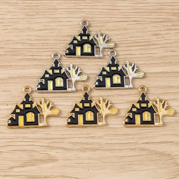 10pcs Halloween Castle Enamel Charms for DIY Jewelry & Crafts - 1x0.8 inch