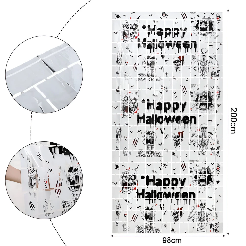 Halloween Skull Foil Curtain Backdrop Photo Booth Decoration - Image 2