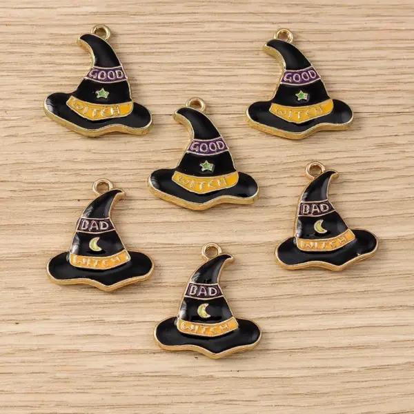 10pcs Halloween Witch Hat Charms – Enamel Pendants for DIY Jewelry