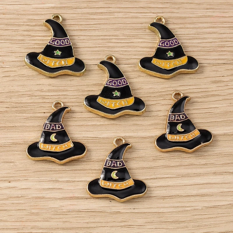 10pcs Halloween Witch Hat Charms – Enamel Pendants for DIY Jewelry