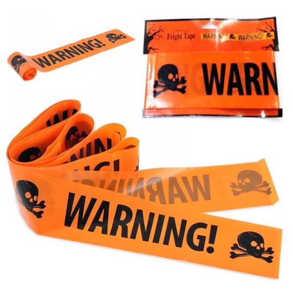 Halloween Skull Head Warning Tape Prop - 20ft Plastic Decoration Banner
