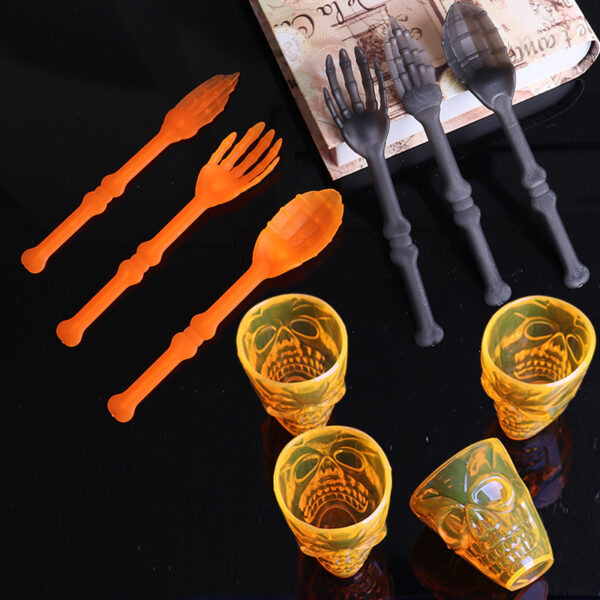 Halloween Party Disposable Tableware Set with Skull Cup and Cutlery