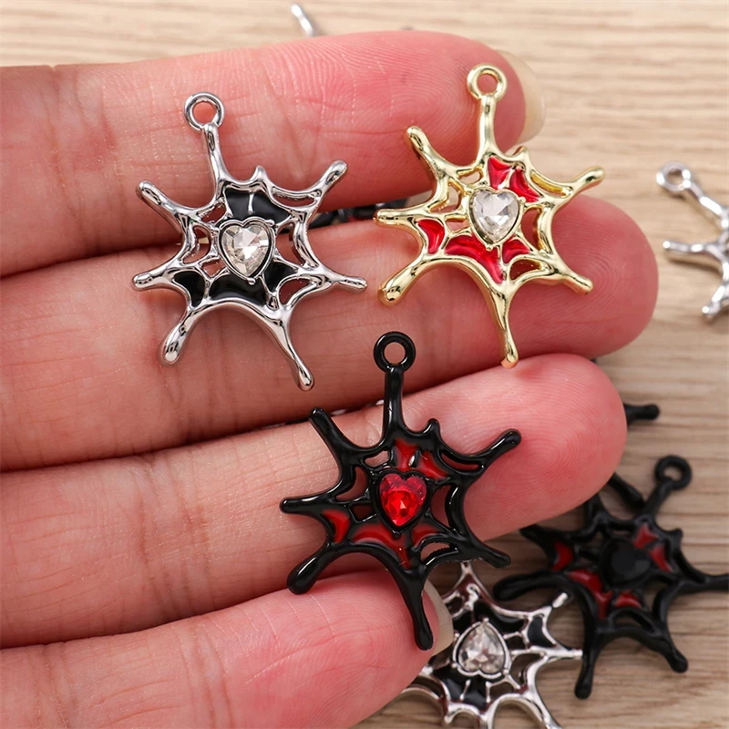 5pcs Halloween Spider Web Charms – Crystal Metal Pendants for Jewelry DIY - Image 5