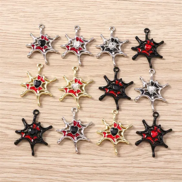 5pcs Halloween Spider Web Charms – Crystal Metal Pendants for Jewelry DIY