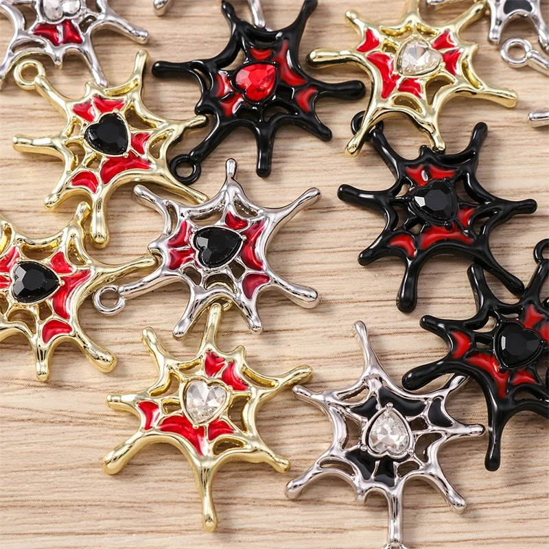 5pcs Halloween Spider Web Charms – Crystal Metal Pendants for Jewelry DIY - Image 3
