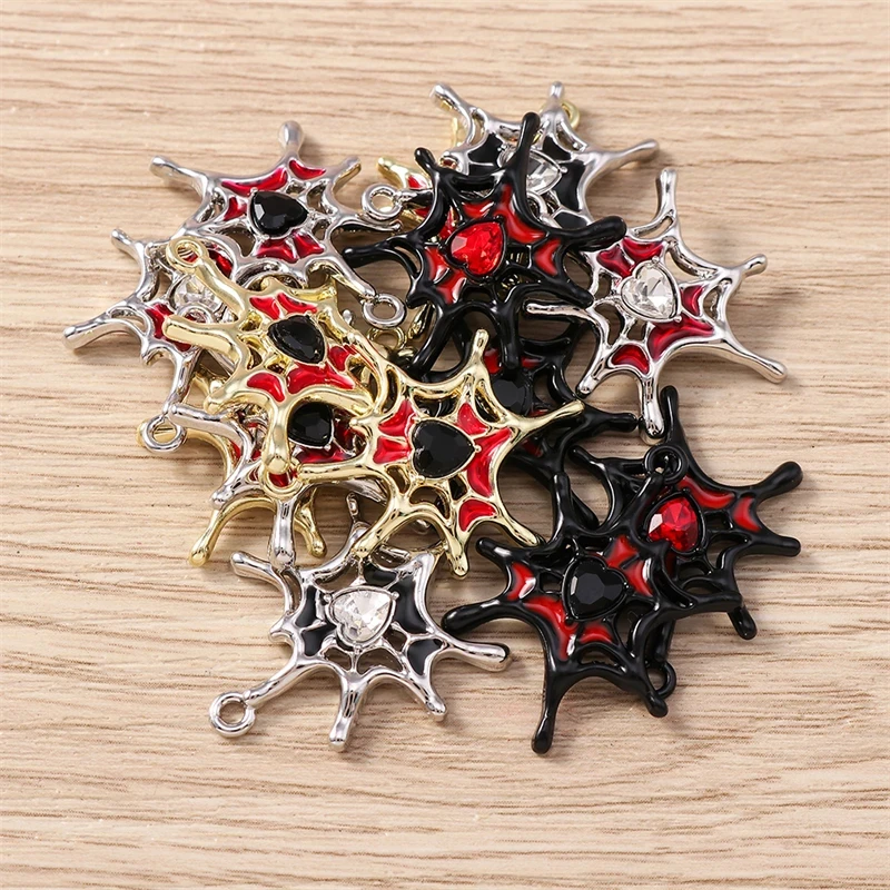 5pcs Halloween Spider Web Charms – Crystal Metal Pendants for Jewelry DIY - Image 4