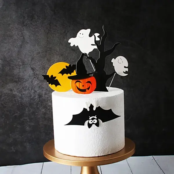 Halloween Cake Toppers – Pumpkin, Bat, Ghost & Moon Party Flags