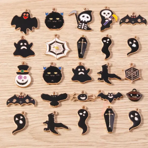 Halloween Enamel Ghost & Bat Charms – 10pcs Set for DIY Jewelry Making