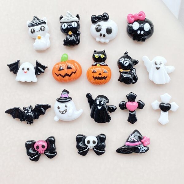 20Pcs Halloween Cat, Pumpkin & Bat 3D Nail Art Charms