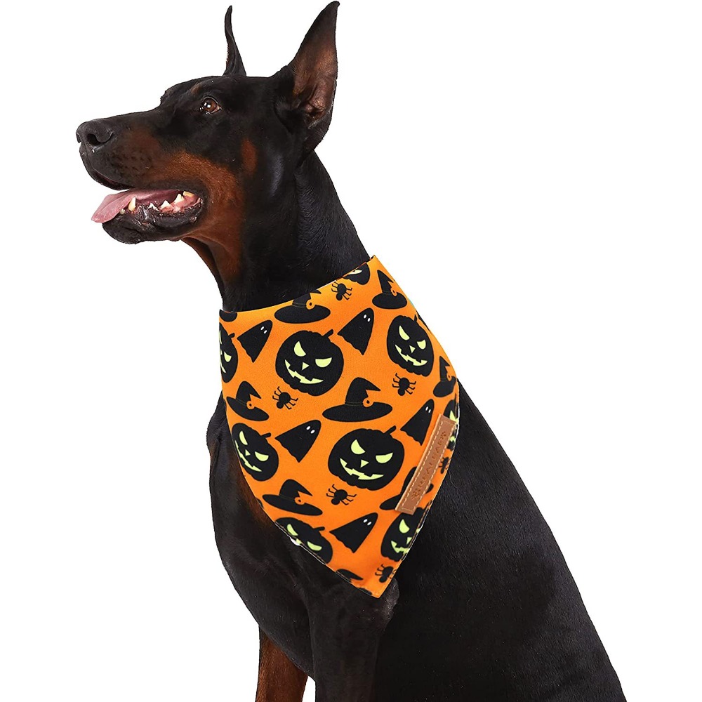 Halloween Dog Bandana Reversible Pumpkin & Cobweb Scarf for Large Dogs - Image 2